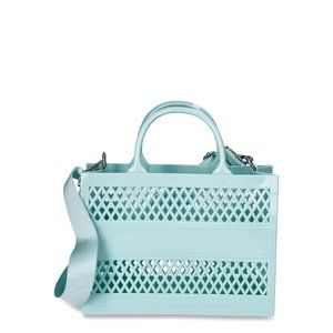 No Boundaries Women's Lattice Jelly Tote Bag with Shoulder Strap, Aqua Summer